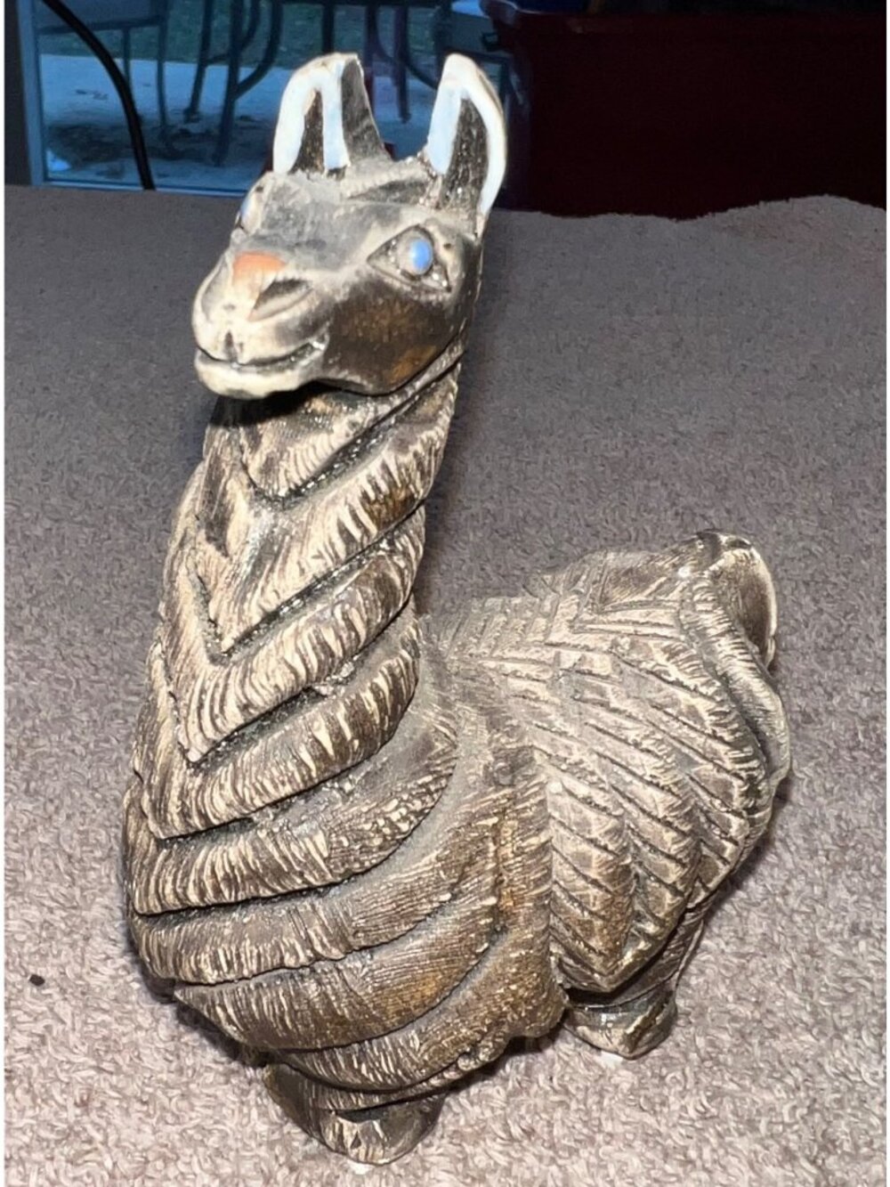 Handcrafted Vintage Rinconada Llama Sculpture Carved Details Textured Uraguay